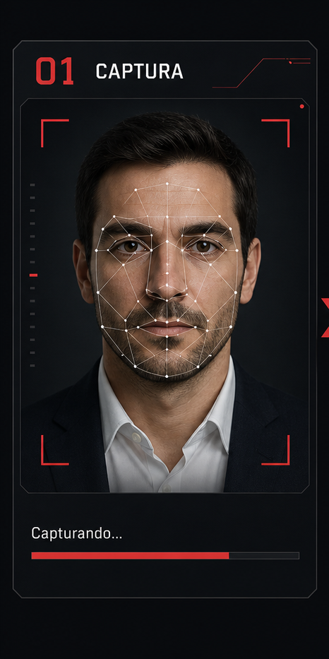 Captura facial: rostro usable con malla biométrica y control de calidad.